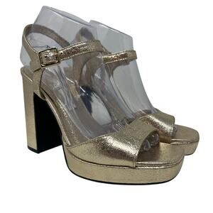Zara Gold Chunky Block Platform Heels Formal Evening 39/8.5